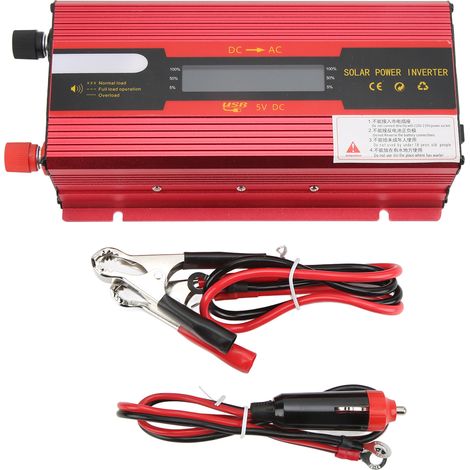 Inverseur de puissance à onde sinusoïdale modifiée 12V/24V DC vers 110V AC, convertisseur voiture avec doubles prises secteur, port de charge USB et écran LCD (1/5)