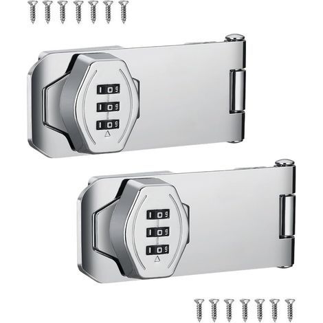 Lot de 2 serrures de sécurité pour portes coulissantes, serrures rotatives à combinaison argentées pour armoires, portes de grange, salles de bains, espaces extérieurs, garages et jardins (1/5)