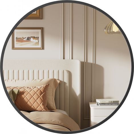 SONGMICS Miroir Rond, Miroir Mural, Diamètre 40,7 cm, Cadre en Métal, Facile à Installer, pour Salle de Bain, Salon, Chambre, Entrée, Couloir, Noir d'encre (1/5)