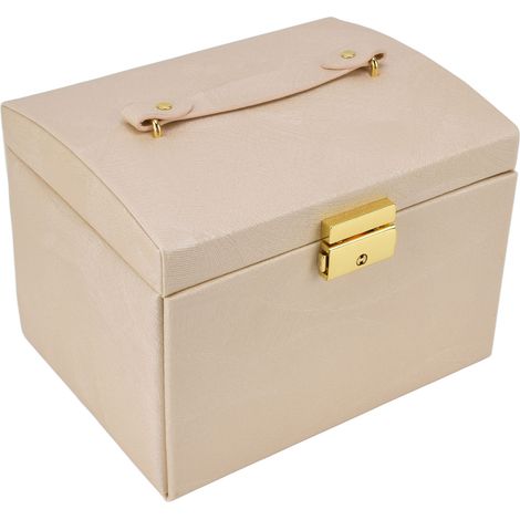 Schmuckkästchen im europäischen Stil aus PU-Leder, Doppelschublade mit Schlüssel, staubdichte Zubehörbox, großes Fassungsvermögen für Ohrringe, Halsketten und Ringe. (1/5)