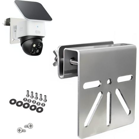 Support Gouttière Caméra Extérieur en Acier Inoxydable Anti-Rouille, Installation sans Perçage pour Eufy SoloCam S340 E30 Tapo C425, Support Caméra Solaire Universel avec Vis 1/4", Maintien Stable (1/4)