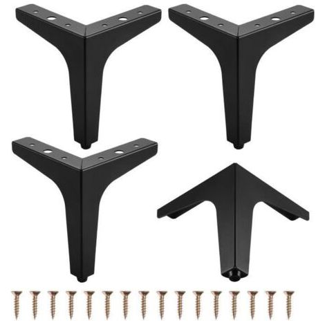 4PCS Pieds de Meuble en Métal de 17cm, Pieds de Canapé Triangulaires, Pieds pour Table Armoir Chaise avec 16 Vis - Noir (1/4)
