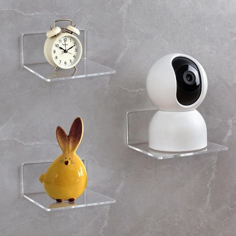 Étagère Murale 10cm, Lot de 3 Étagères Murales en Acrylique Clair, Étagères Flottantes pour Disques Vinyles avec adhésif Transparent et vis pour Chambre Salon de Bain Cuisine, Transparent (1/5)