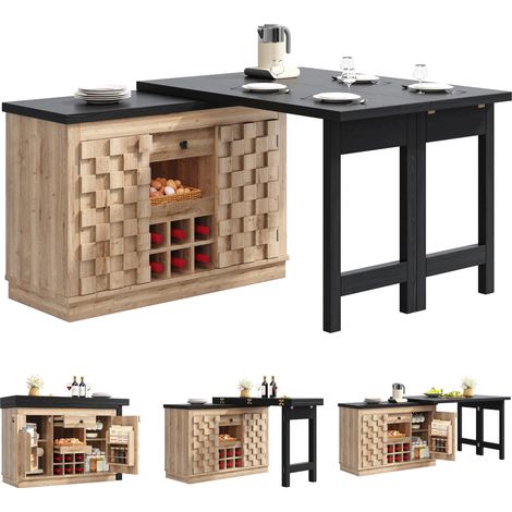 Îlot central de cuisine extensible Marron, desserte, avec étagères réglables, plan de travail, 120x40x74.2cm (1/5)