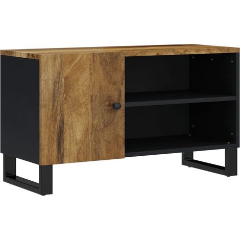 Mobile TV multimediale mensola TV credenza TV sala da pranzo soggiorno camera da letto 80 x 33 x 46 cm legno di mango e marrone ingegnerizzato 020026241