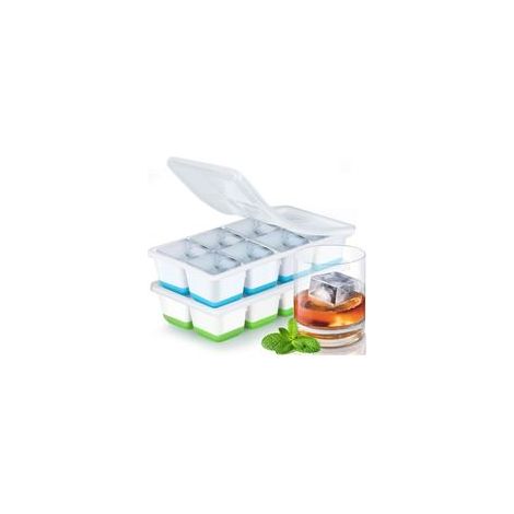 Lot de 2 bac a glacon, glacons moule, bac à glaçons avec couvercle, bacs glaçon silicone, pour Whisky, Vin de Fruits, Boissons, Moule a Glacon Empilable Reutilisable Sûr, Faciles à Re (1/4)