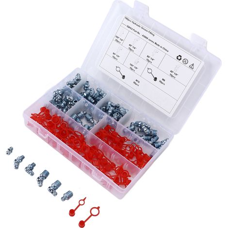 Raccords de graissage hydraulique 160 pièces, 6 tailles, coudes et droits hexagonaux pour voitures, motos, camions et tracteurs agricoles (1/5)