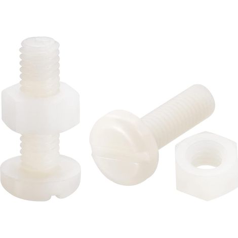M6x20mm Fente Tête Cylindrique Vis & M6 Hex Écrous 20Pcs Blanc (1/5)