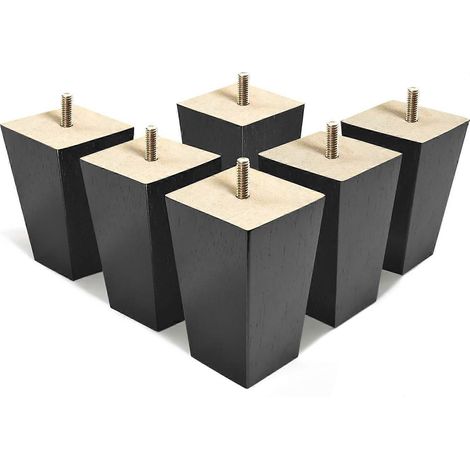 Pieds de meubles en bois noir de 10 cm (4 pouces), ensemble de pieds de canapé (6 pièces compatibles avec canapés-lits, canapés d'angle, coiffeuses, fauteuils inclinables, tables de chevet, etc., noir (1/5)