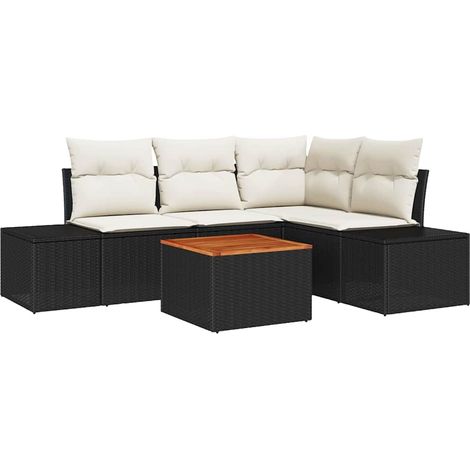 Garden Sofa Set with Storage 5 pcs Black and Cream Poly Rattan vidaXL