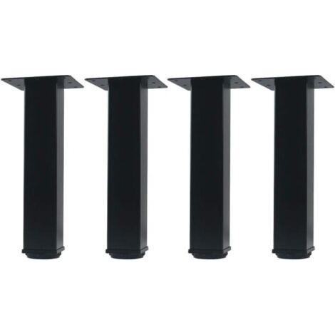 Lot de 4 pieds de meubles noirs réglables 1-15mm – Alliage aluminium renforcé – Base PVC antidérapante – Pour salle de bain et cuisine (1/4)