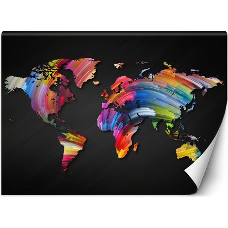 Papier peint Carte du monde multicolore peinte au pastel 200x140 (1/5)