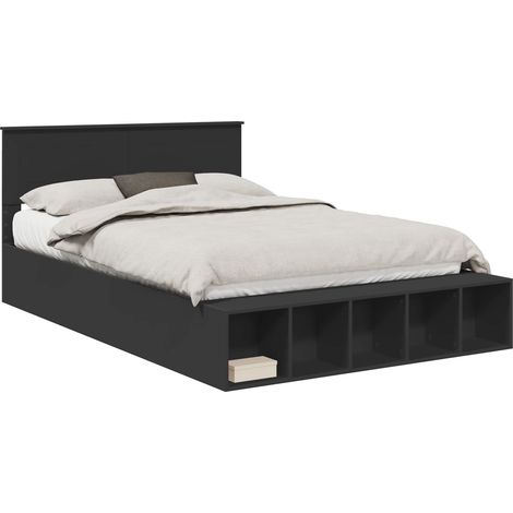 Maison Exclusive - Bettrahmen mit Regal Schwarz 140 x 200 cm Holz