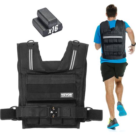 Gilet lesté réglable 15,85 kg, veste de poids avec 16 blocs de fer, épaulière et bande réfléchissante pour hommes et femmes, équipement d'entraînement pour musculation, course à pied, jogging (1/5)