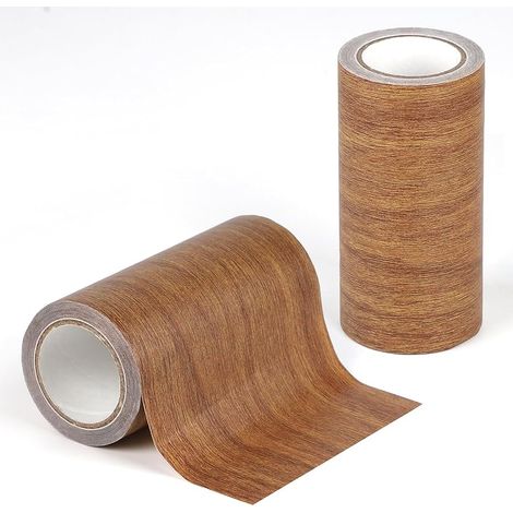Lalago Lot de 2 rouleaux ruban adhésif aspect bois - 15 cm x 4,57 m - Réparation rayures - Plinthes, portes, murs, meubles (marron) (1/5)