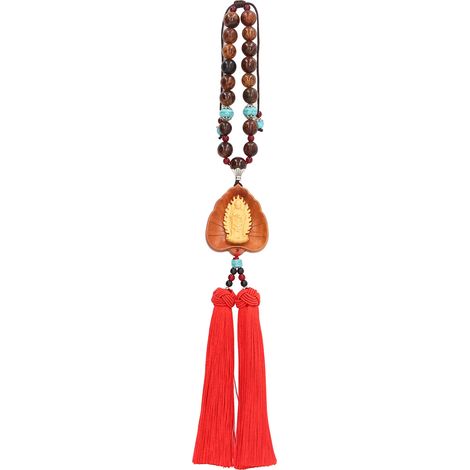 Pendentif Bouddha Voiture Bois de Buis Double Pompons Porte-Bonheur Attirer Richesse Purifier l'Esprit Guanyin Décoration Suspension Avalokitesvara Debout (1/5)
