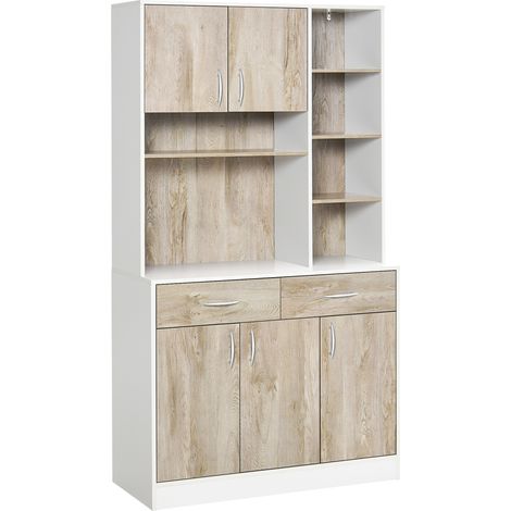 easycomfort mobile buffet dispensa cucina, ante cassetti e vani aperti, 100l x 39p x 181.5acm bianco e legno (1/5)