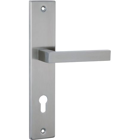 Juego manillas puerta inox 8003 con placa rectangular níquel satinado alta durabilidad