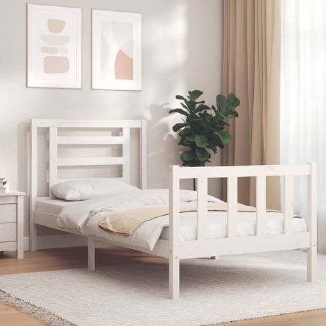 Bed Frame without Mattress White Single Solid Wood Pine vidaXL (1/5)