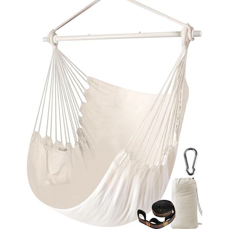 Sièges Suspendus Chaise Hamac Solide en métal Pliable Barre d'écartement Portable Chaise Suspendue Max 500 lbsSiège Confortable Patio pelouse Coton mélangé pour Confort supérieur Durabilité (1/5)