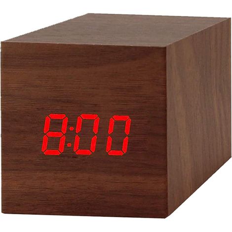 Sveglia digitale a LED, orologio digitale in legno, sveglia da viaggio, visualizzazione di ora, data e temperatura, attivazione vocale e touch.