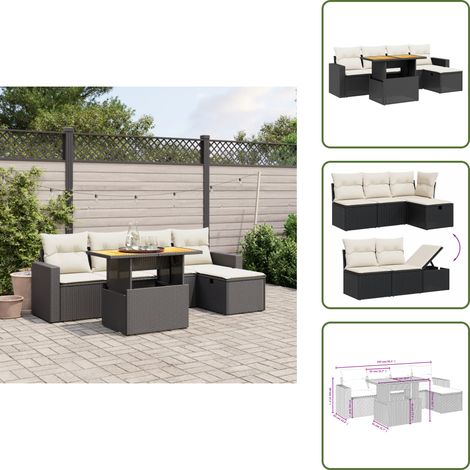 Cuscini da seduta - vidaXL Set Divano da Giardino 6 pz con Cuscini Nero in Polyrattan - Rattan PE