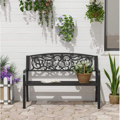 Banco de jardín de 2 plazas 127x60x87 cm de metal negro, diseño moderno para terraza FloraGrace (1/5)