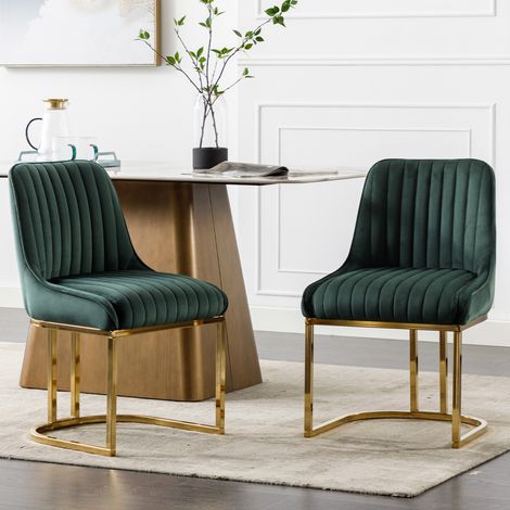 Wahson 2 PZ Sedie da Pranzo in Velluto con Gambe in Metallo, Sedia Imbottita con Schienale Sedia Moderna Design,per Sala da Pranzo/Soggiorno, Verde
