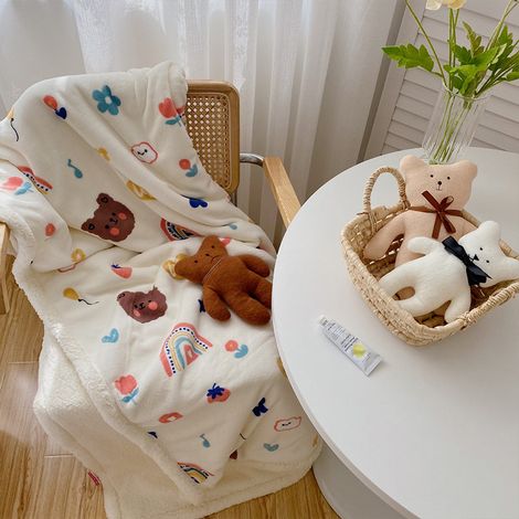 Couverture enfant mouton mignon dessin animé douce confortable 100x150 cm pour maison bureau école voyage (sans fermeture éclair) (1/5)