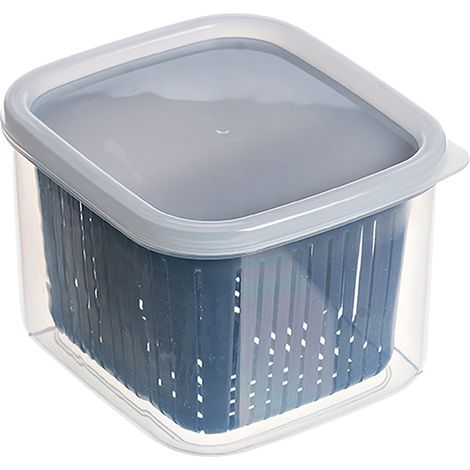 Boîte de rangement pour fruits et légumes à 2 compartiments pour réfrigérateur, idéale pour les oignons, le gingembre et l'ail (bleu).