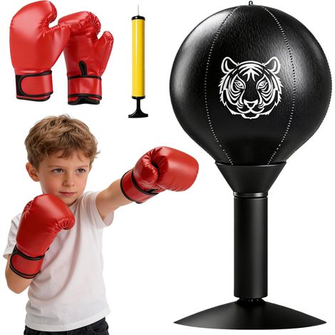 Mini Sac de Frappe avec Ventouse et Gants, Sac de défoulement, Mini Ballon de Boxe, Sac de Frappe de Bureau pour Adultes, Noir (1/5)