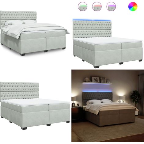 Boxspringbett mit Matratze Hellgrau 200x200 cm Samt - Boxspringbett - Samtbett - LED Beleuchtung - Höhenverstellbares Kopfteil - Matratzenauflage - Home & Living (1/5)