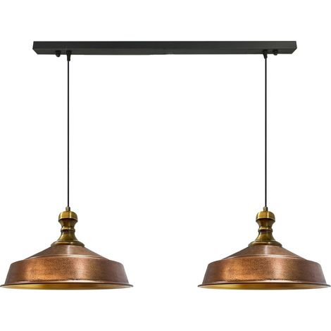 Suspension Industrielle Double en Métal Cuivre Peint à la Main – Lustre Vintage E27 Ø40 cm pour Salon, Chambre ou Salle à Manger (1/5)
