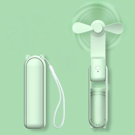 Ventilador plegable portátil, 3 velocidades de viento, batería de 1200 mAh, nivel de ruido inferior a 36 dB(A), paquete de 2, color verde. (1/5)