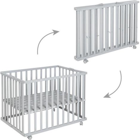 Parc bébé pliable - ROBA - LITTLE STARS - 75 x 100 cm - Hauteur réglable - 4 Roues freinées - Bois Laqué Gris Taupe - Motif (1/5)
