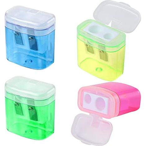 4 taille-crayons manuels double trou avec couvercle, pour enfants, étudiants, école, maison, bureau, multicolore