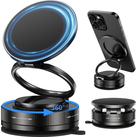 Support magnétique de téléphone de voiture, support sous vide compatible avec MagSafe Ultra, ventouse sous vide, support rotatif à 360° pour rétroviseur de voiture/rétroviseur pour iPhone 16/15/14/13/ (1/5)