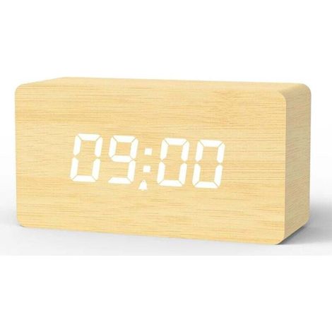 Digital Alarm Clock, LED Digital Clock with 3 Alarms, Adjustable Brightness and Volume, Snooze, Weekend Mode, USB Powered Digital Clock [Light Wood] - Nazalus