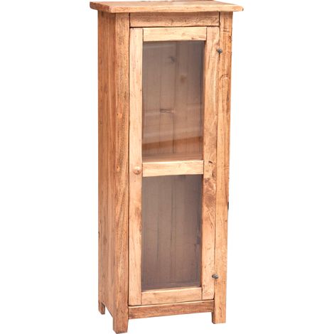 Country-style solid lime wood, natural finish display case. Made in Italy