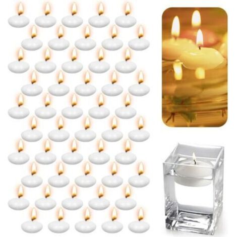 Lot de 50 bougies flottantes blanches non parfumées - Bougies chauffe-plat chaudes et flottantes - Sans gouttes - Pour dîner, spa, fête, mariage et piscine (1/5)