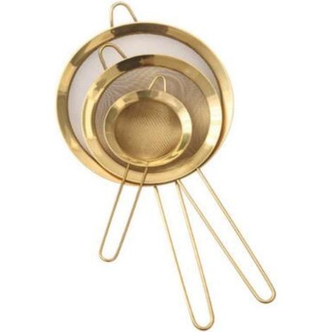 Set mit 3 feinmaschigen Goldsieben, Kupfer-Backmehlsieb, Edelstahlsieb, Matcha-Tee-Sieb, Saucentrenner, Stasher Pas-Sieb