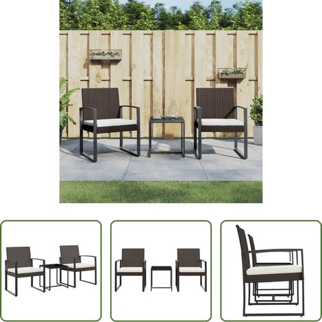 vidaXL Terrassensitzgruppe - 3-tlg. Garten-Essgruppe mit Kissen Braun PP-Rattan (1/5)