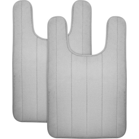 2 Piece U Shaped Toilet Mat Silver Gray Non Slip and Super