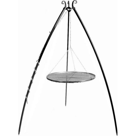 Barbecue Treppiede da 200 cm con griglia in acciaio naturale da 50 cm