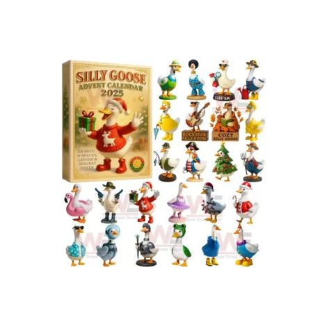 Calendrier de l'Avent Oie farceuse Silly Goose avec compte à rebours de Noël de 24 jours et décorations suspendues en acrylique représentant des oies amusantes pour sapin de Noël et cadeau original po