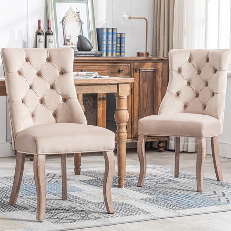 Modernluxe – Lot de 2 chaises capitonnées en velours – Pieds en bois massif chêne – Confort rembourré – Dimensions 51x47x97 cm – Capacité 150 kg (1/5)