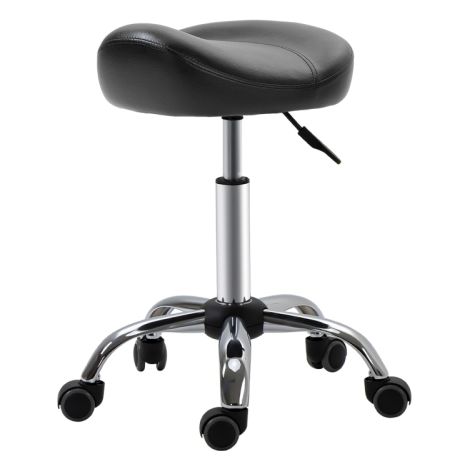 Rollhocker réglable en hauteur, tapis de travail avec roulettes pivotantes, cuir synthétique noir, 48 x 48 x 54-69 cm, pour salon et massage (1/5)