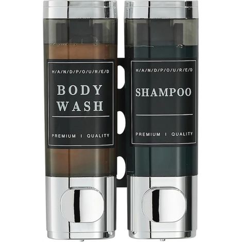 Distributeur De Savon - Distributeur Double - 21 X 6 X 22 Cm - Pour Salle De Bain Et Cuisine - 500 Ml - Argent (1/5)