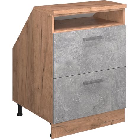 Meuble sous pente R-Line, Béton, 60cm 2 tiroirs, 60 cm de profondeur, Vicco (1/5)