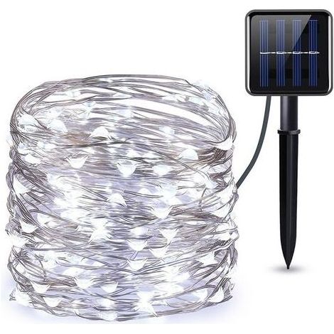 Guirnalda Luminosa Exterior Solar, 7M 50 LED Hilo de Cobre Guirnalda de Luz Solar 8 Modos Impermeable Navidad Guirnalda para Decoración Jardín Fiesta Boda, Blanco (1/4)